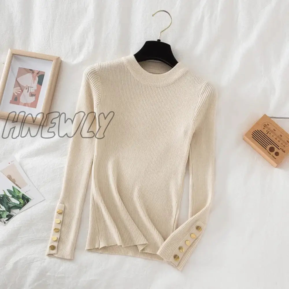 Hnewly Thick Sweater Long Sleeve Pullover Autumn Winter Clothes Button O Neck Female Casual