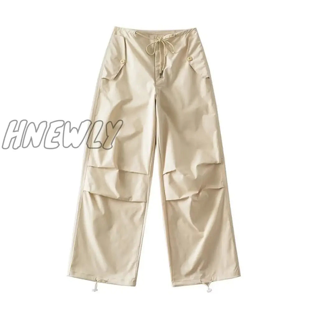 Hnewly Thin Style Loose Cargo Pants Women’s High Waist Casual Paper Bag Lace-Up Trousers 2024