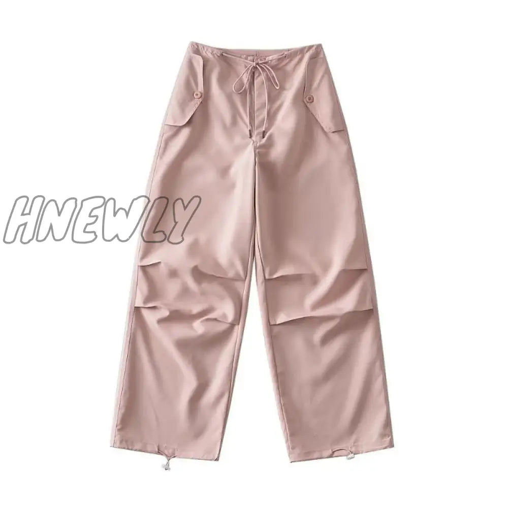 Hnewly Thin Style Loose Cargo Pants Women’s High Waist Casual Paper Bag Lace-Up Trousers 2024