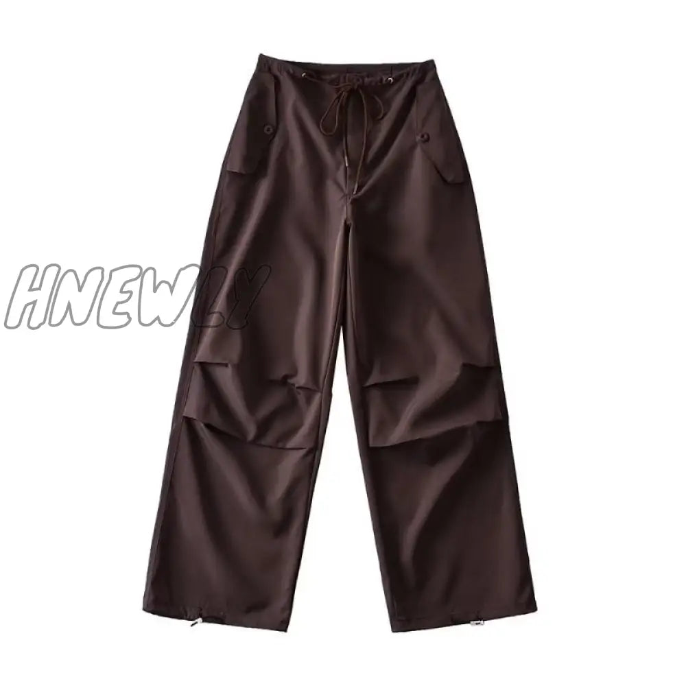 Hnewly Thin Style Loose Cargo Pants Women’s High Waist Casual Paper Bag Lace-Up Trousers 2024