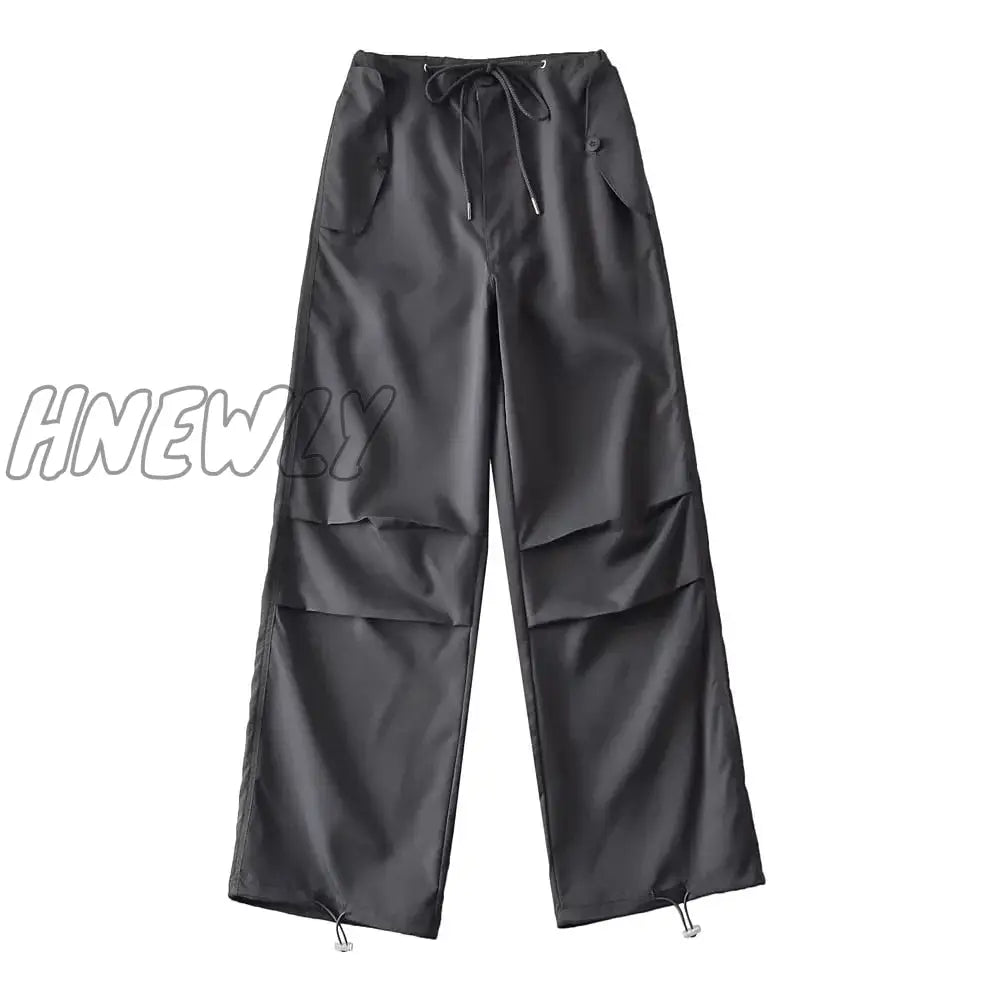 Hnewly Thin Style Loose Cargo Pants Women’s High Waist Casual Paper Bag Lace-Up Trousers 2024