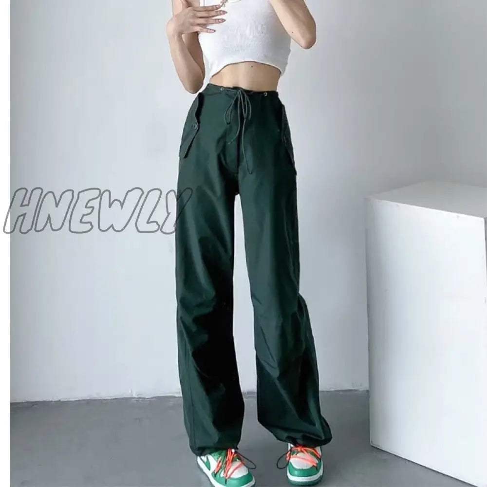 Hnewly Thin Style Loose Cargo Pants Women’s High Waist Casual Paper Bag Lace-Up Trousers 2024