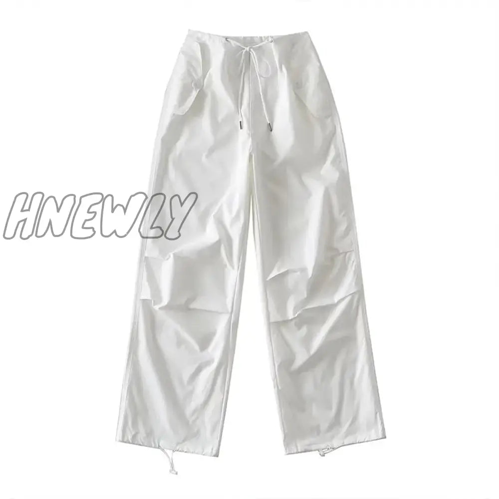 Hnewly Thin Style Loose Cargo Pants Women’s High Waist Casual Paper Bag Lace-Up Trousers 2024