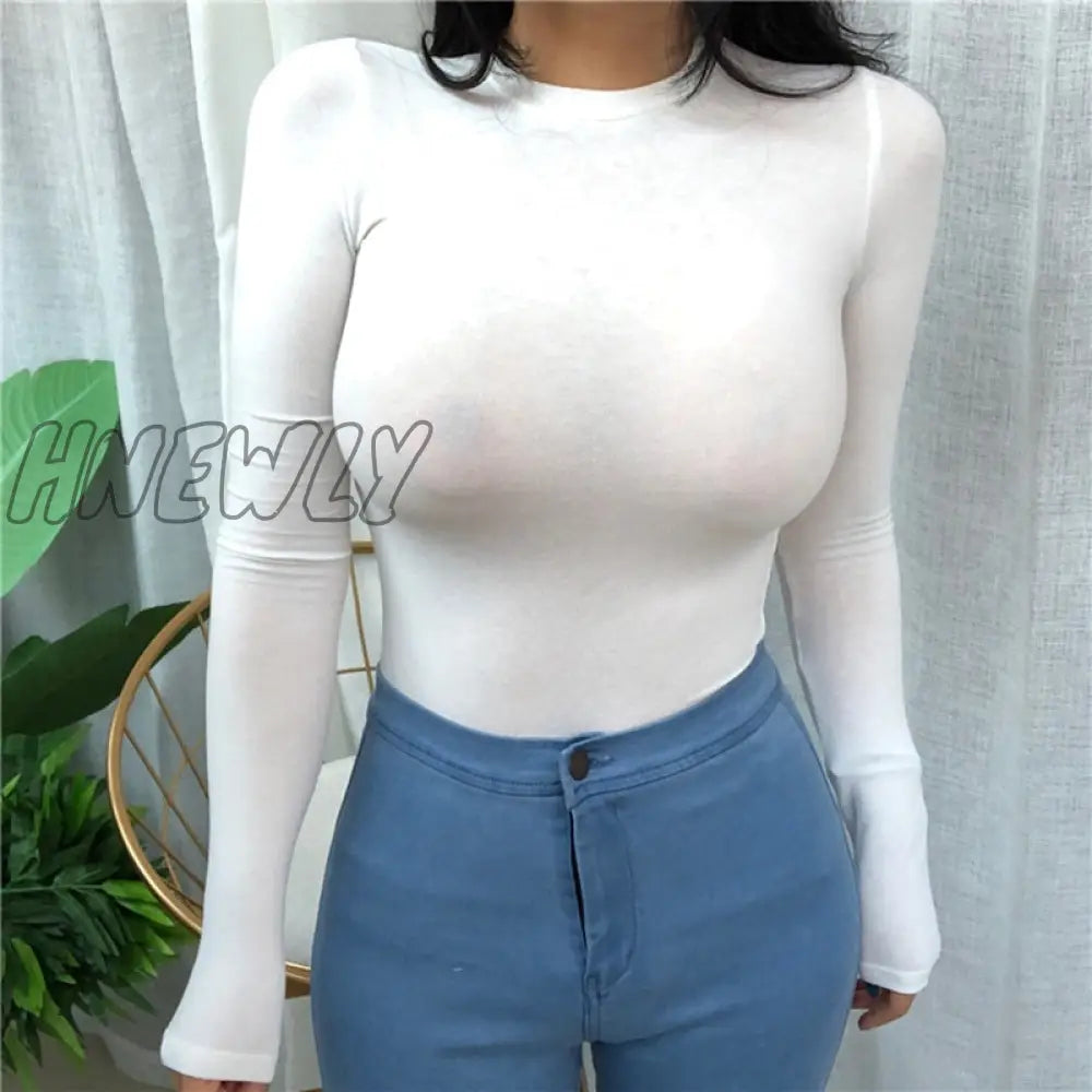 Hnewly Thin Summer Top Sexy T Shirt Women Elasticity T-Shirt Korean Style Woman Clothes Slim Tshirt