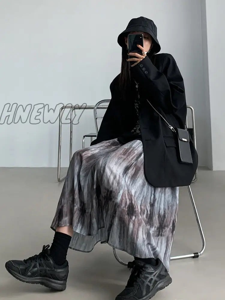 Hnewly Tie Dye Skirts Women Mid-Calf High Waist Streetwear Retro Summer Y2K Clothes Fashion Korean