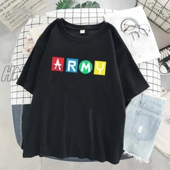 Hnewly Tops Korean Dynamite Fans T-Shirt Cartoon Letter Tshirts Harajuku Kpop Graphic Tshirt Summer