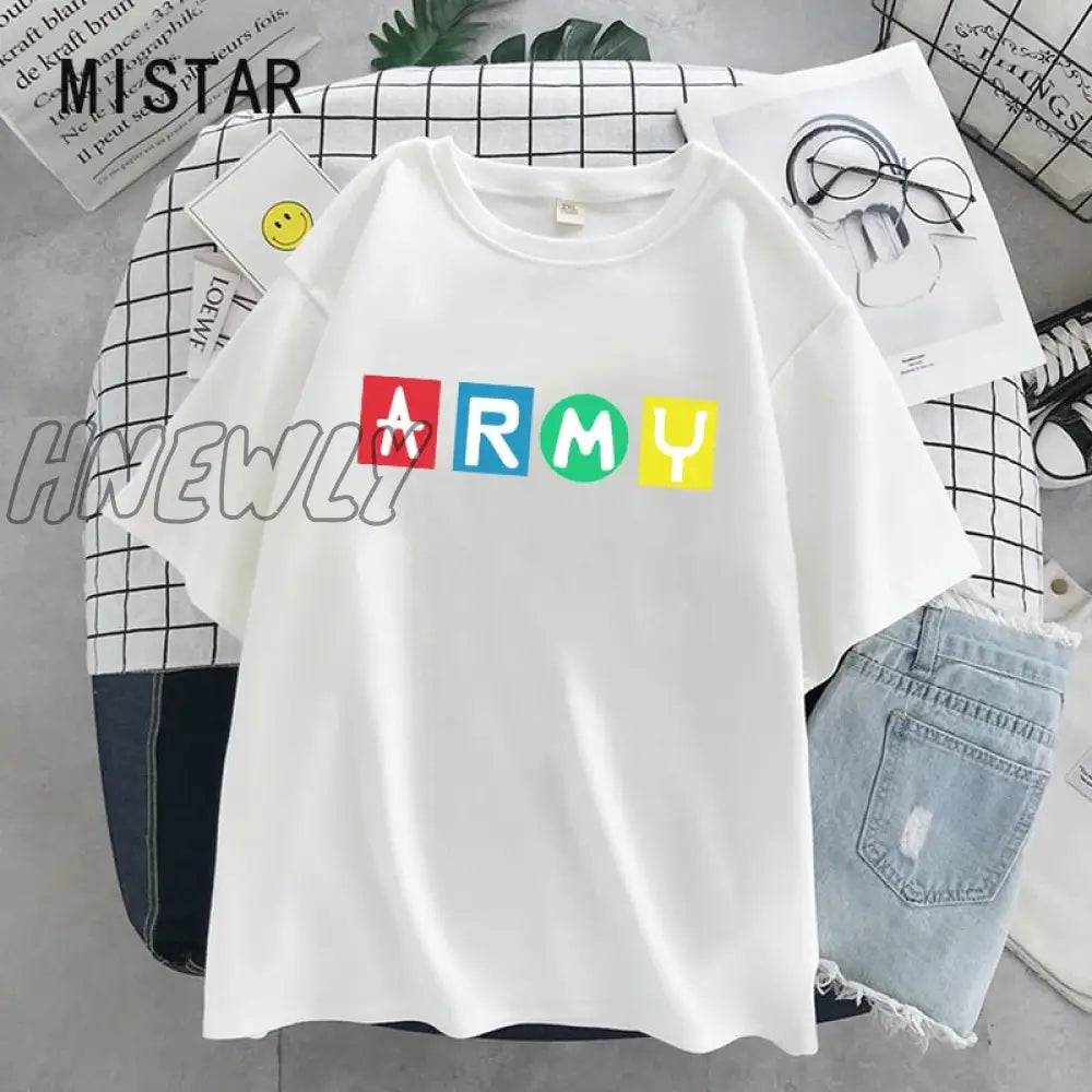 Hnewly Tops Korean Dynamite Fans T-Shirt Cartoon Letter Tshirts Harajuku Kpop Graphic Tshirt Summer