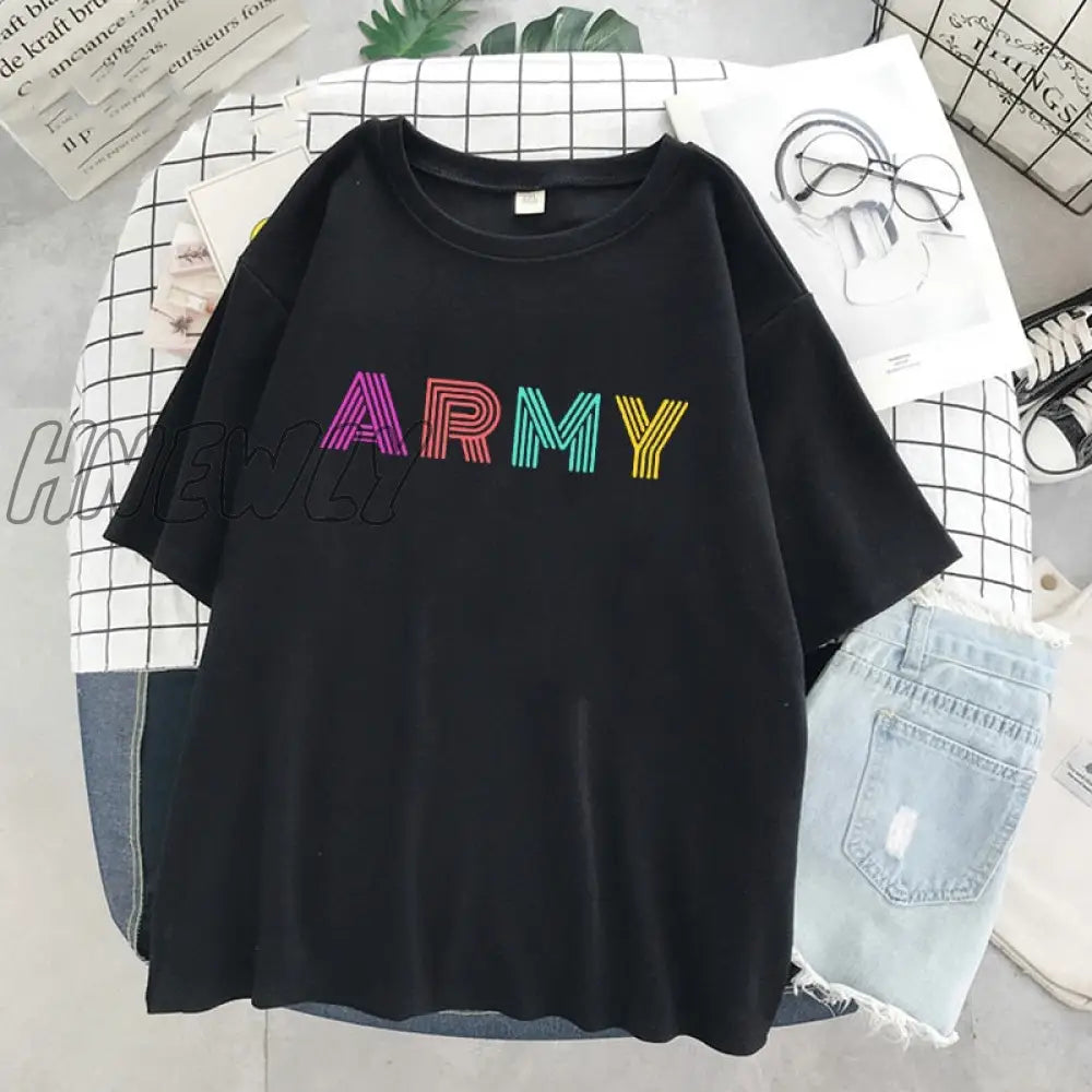 Hnewly Tops Korean Dynamite Fans T-Shirt Cartoon Letter Tshirts Harajuku Kpop Graphic Tshirt Summer