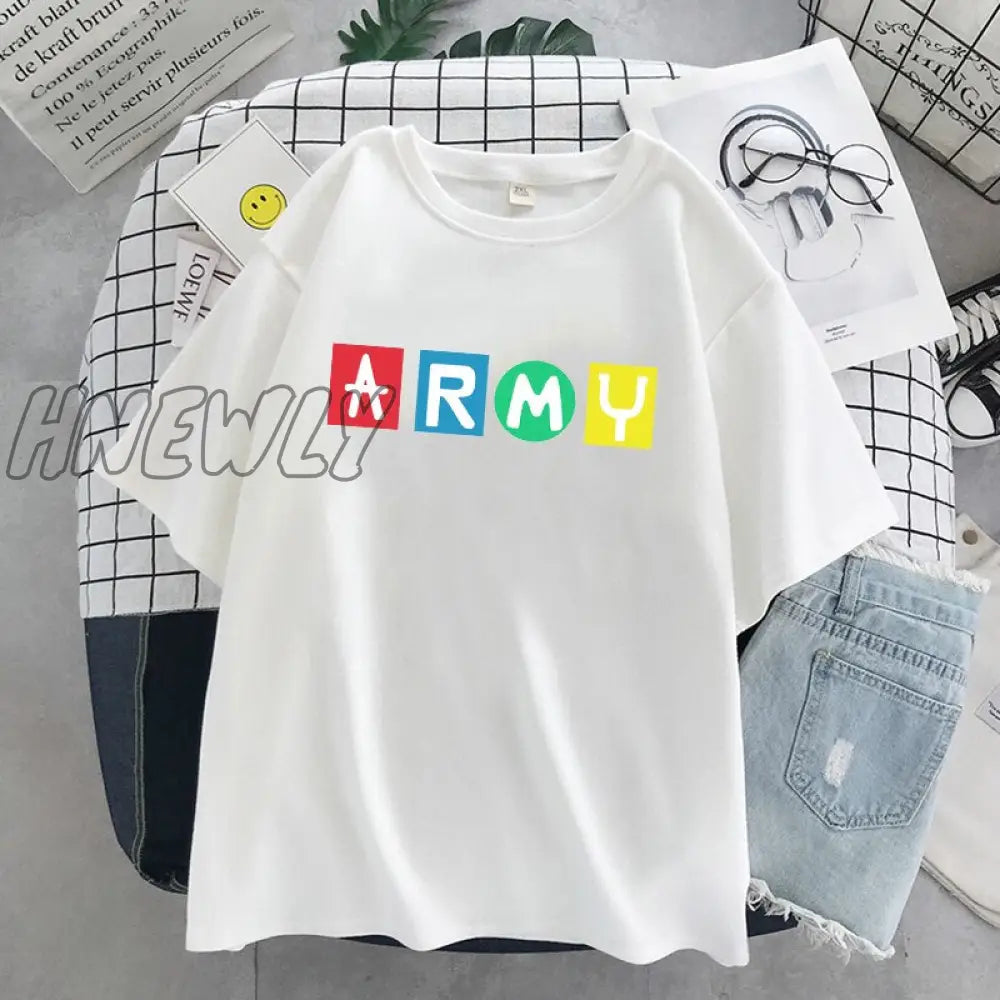 Hnewly Tops Korean Dynamite Fans T-Shirt Cartoon Letter Tshirts Harajuku Kpop Graphic Tshirt Summer