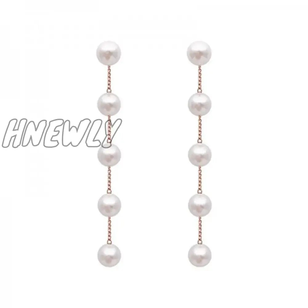 Hnewly Trend Simulation Pearl Long Earring For Women Fashion Korean Crystal Rhinestone Chain Drop