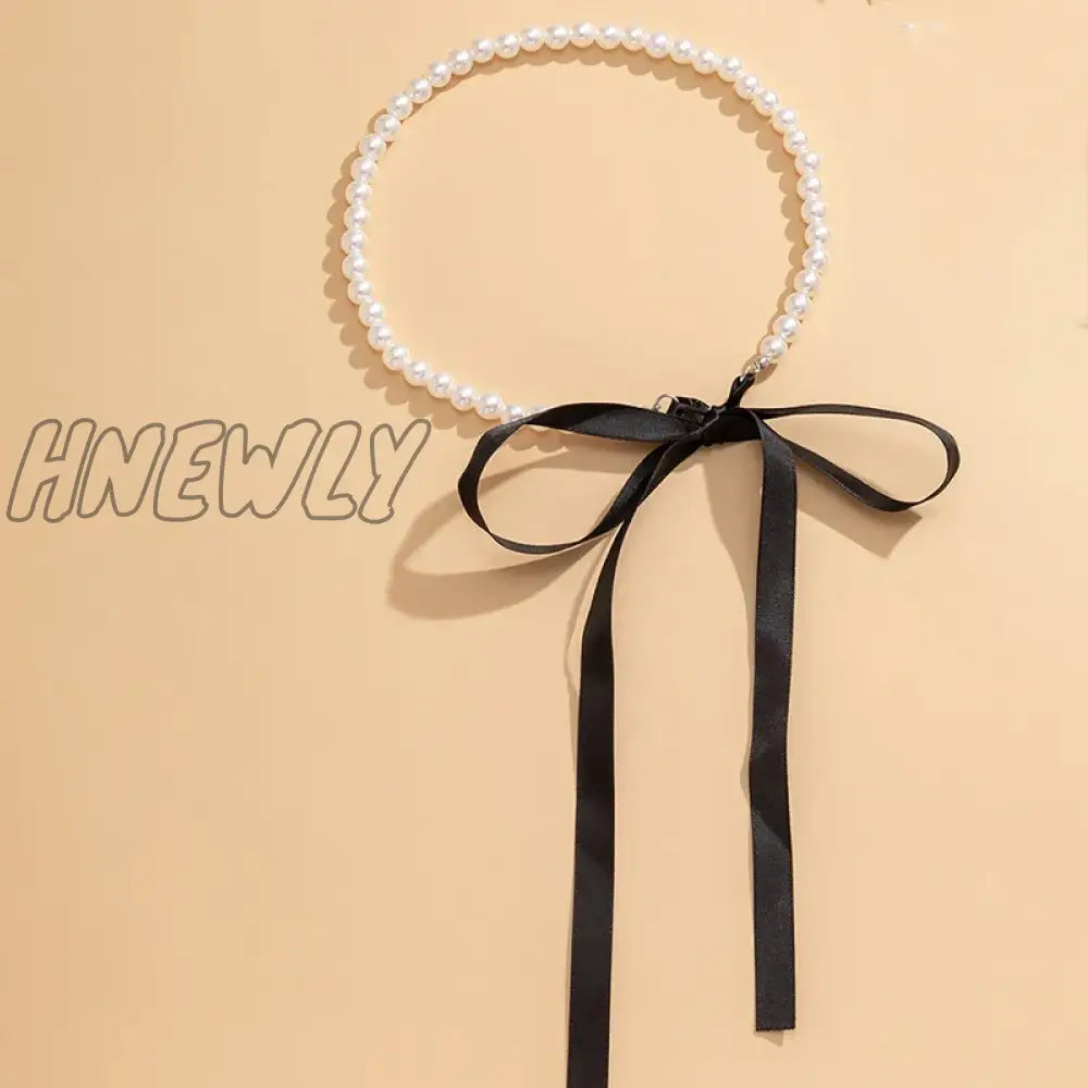 Hnewly Trend Wedding Party Jewelry Long Black Ribbon Choker Necklace For Women Elegant White