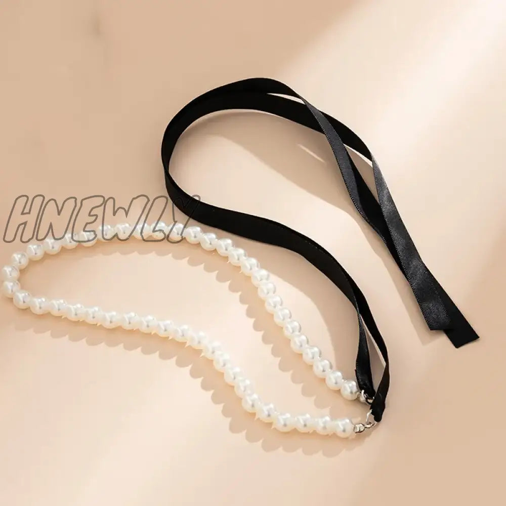 Hnewly Trend Wedding Party Jewelry Long Black Ribbon Choker Necklace For Women Elegant White