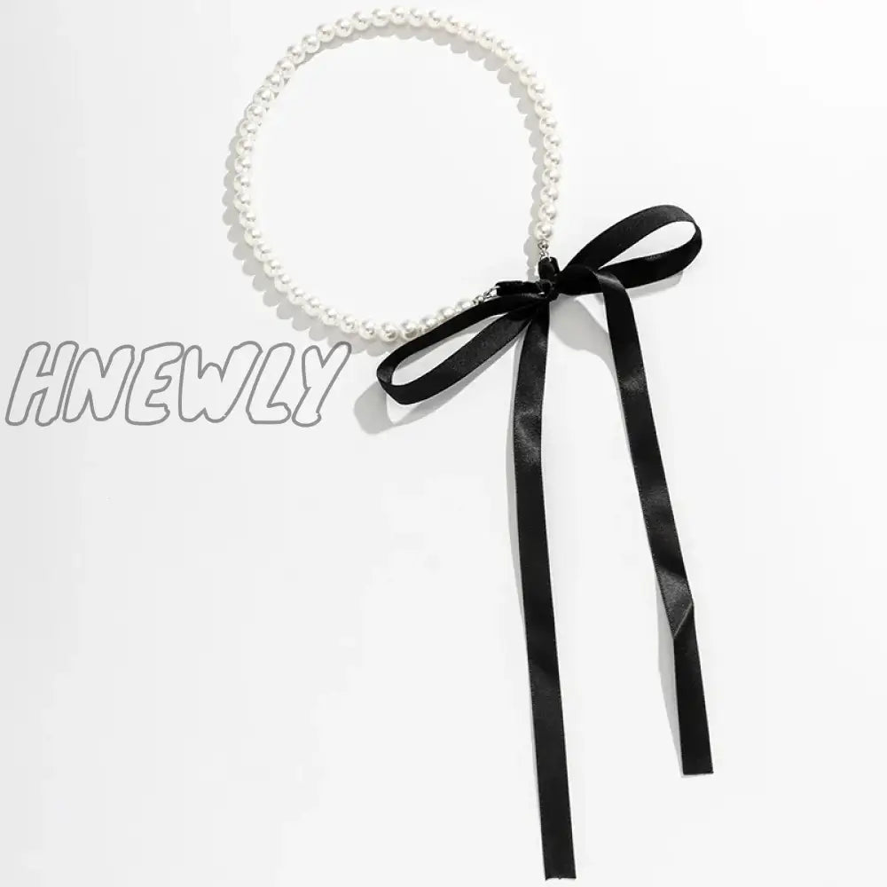 Hnewly Trend Wedding Party Jewelry Long Black Ribbon Choker Necklace For Women Elegant White