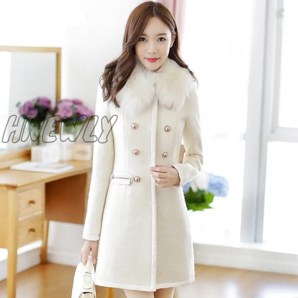 Hnewly Trendy Office Outfits Autumn Winter Women Woolen Jacket New Style Fashion Fur Collar Mid -