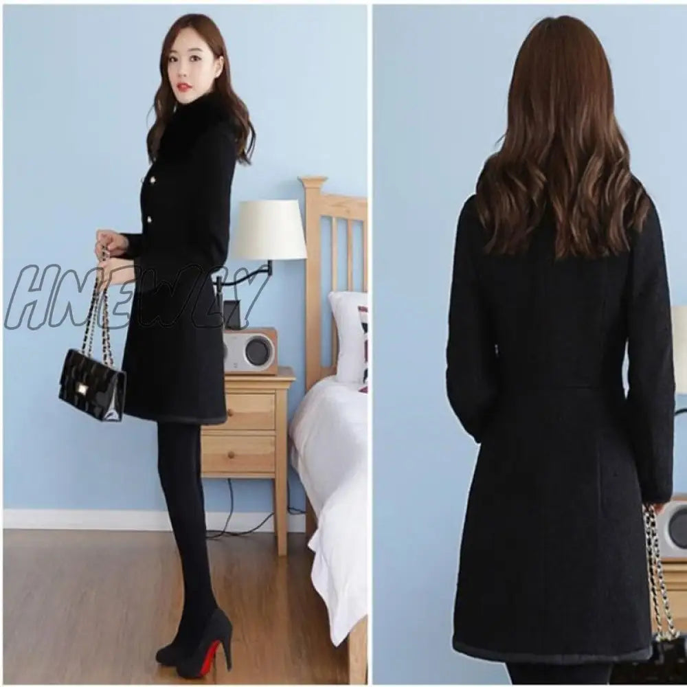 Hnewly Trendy Office Outfits Autumn Winter Women Woolen Jacket New Style Fashion Fur Collar Mid -