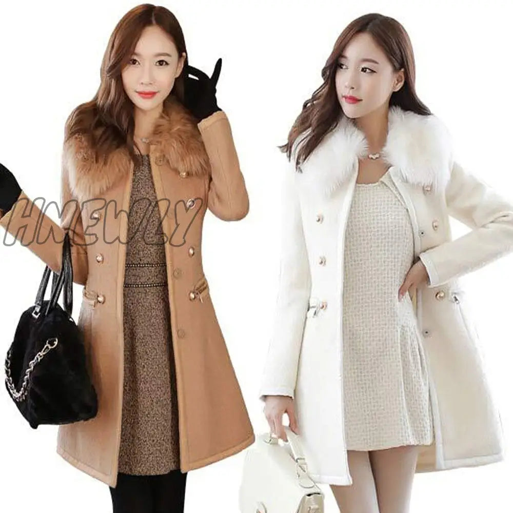 Hnewly Trendy Office Outfits Autumn Winter Women Woolen Jacket New Style Fashion Fur Collar Mid -