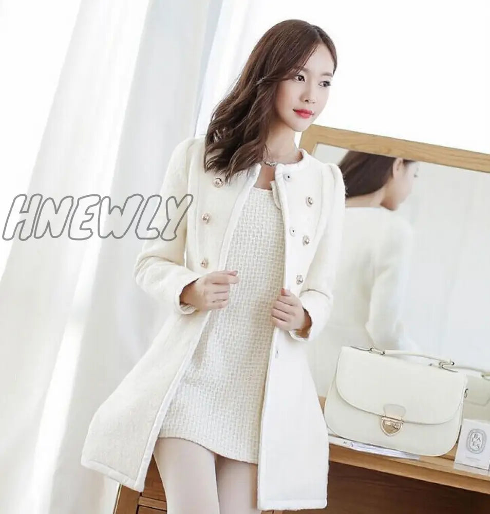 Hnewly Trendy Office Outfits Autumn Winter Women Woolen Jacket New Style Fashion Fur Collar Mid -