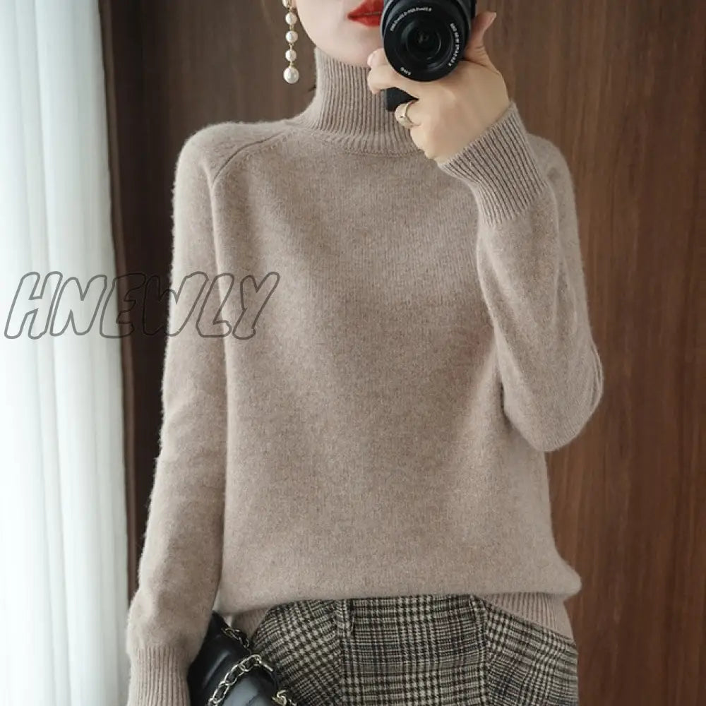 Hnewly Turtleneck Cashmere Sweaters Women Autumn Winter Solid Color Knitted Jumper Female Casual