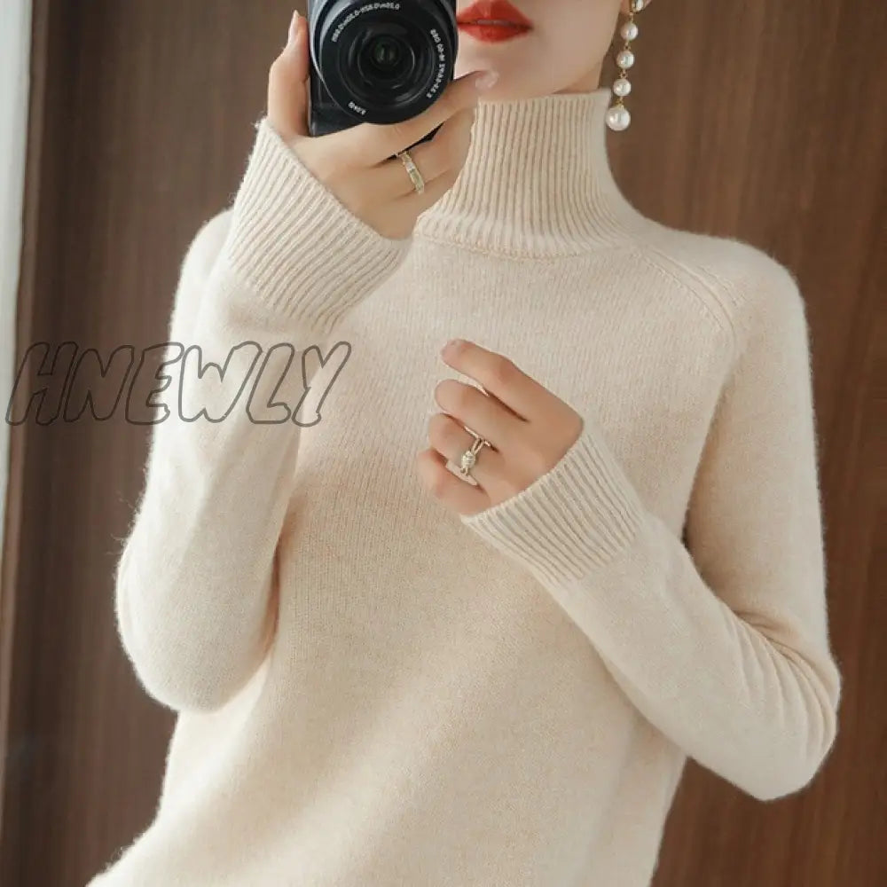 Hnewly Turtleneck Cashmere Sweaters Women Autumn Winter Solid Color Knitted Jumper Female Casual