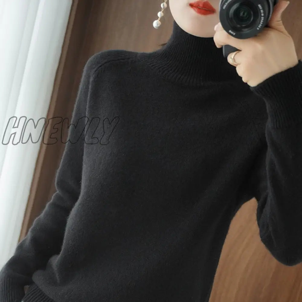 Hnewly Turtleneck Cashmere Sweaters Women Autumn Winter Solid Color Knitted Jumper Female Casual