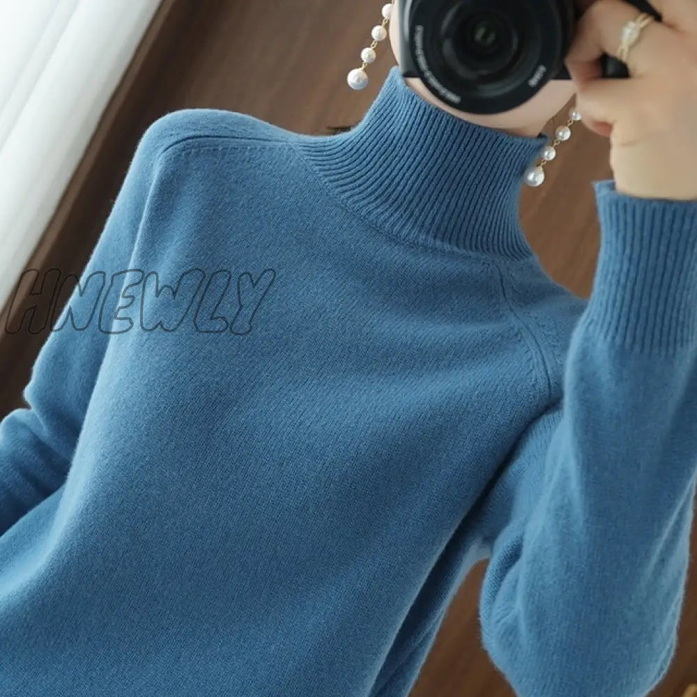 Hnewly Turtleneck Cashmere Sweaters Women Autumn Winter Solid Color Knitted Jumper Female Casual