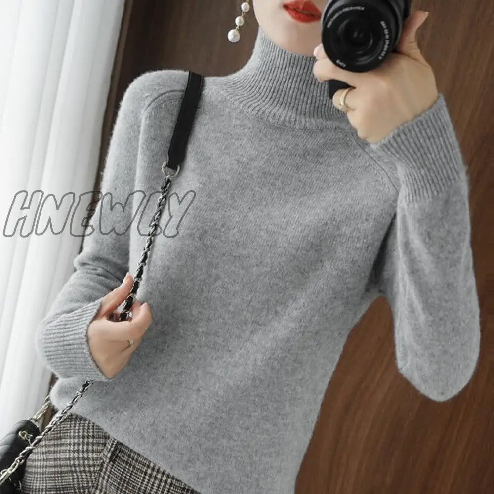 Hnewly Turtleneck Cashmere Sweaters Women Autumn Winter Solid Color Knitted Jumper Female Casual