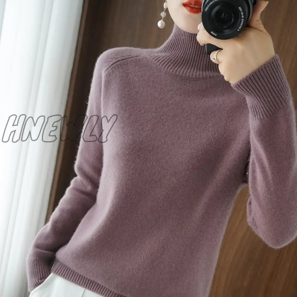 Hnewly Turtleneck Cashmere Sweaters Women Autumn Winter Solid Color Knitted Jumper Female Casual