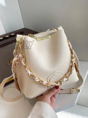 Hnewly - Twilly Scarf Decor Bucket Bag Women Satchels White Women-Satchels