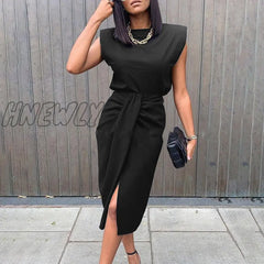 Hnewly Two Piece Set Women High Waist Elegant Black Front Slit Office Clothes Outfits For Matching