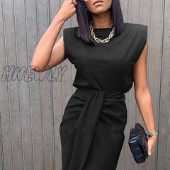 Hnewly Two Piece Set Women High Waist Elegant Black Front Slit Office Clothes Outfits For Matching