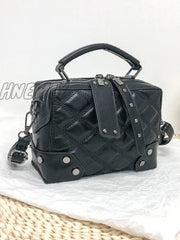 Hnewly - Two Tone Textured Boston Bag Women Satchels Black Women-Satchels