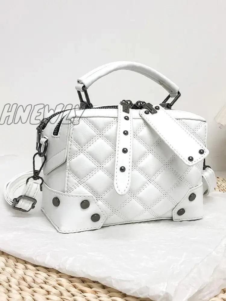 Hnewly - Two Tone Textured Boston Bag Women Satchels White Women-Satchels