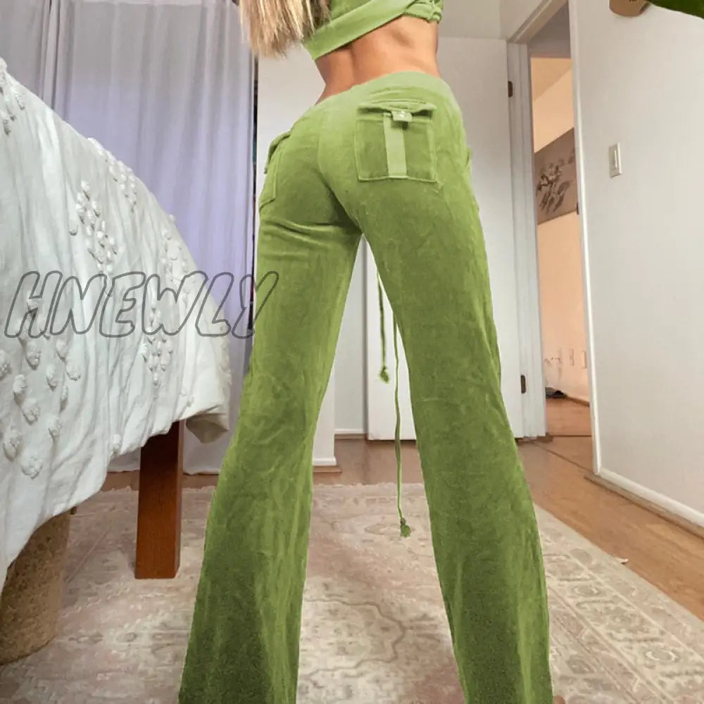 Hnewly Velvet Wide Leg Pants Women Baggy Sweatpants Joggers Streetwear Harajuku Solid Fairy Grunge