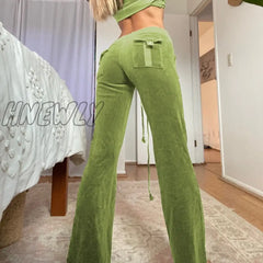 Hnewly Velvet Wide Leg Pants Women Baggy Sweatpants Joggers Streetwear Harajuku Solid Fairy Grunge