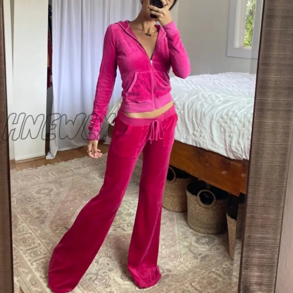 Hnewly Velvet Wide Leg Pants Women Baggy Sweatpants Joggers Streetwear Harajuku Solid Fairy Grunge