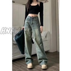 Hnewly Vintage 90S Baggy Straight Denim Trousers Female Y2K High Waist Loose Wide Leg Jeans Women