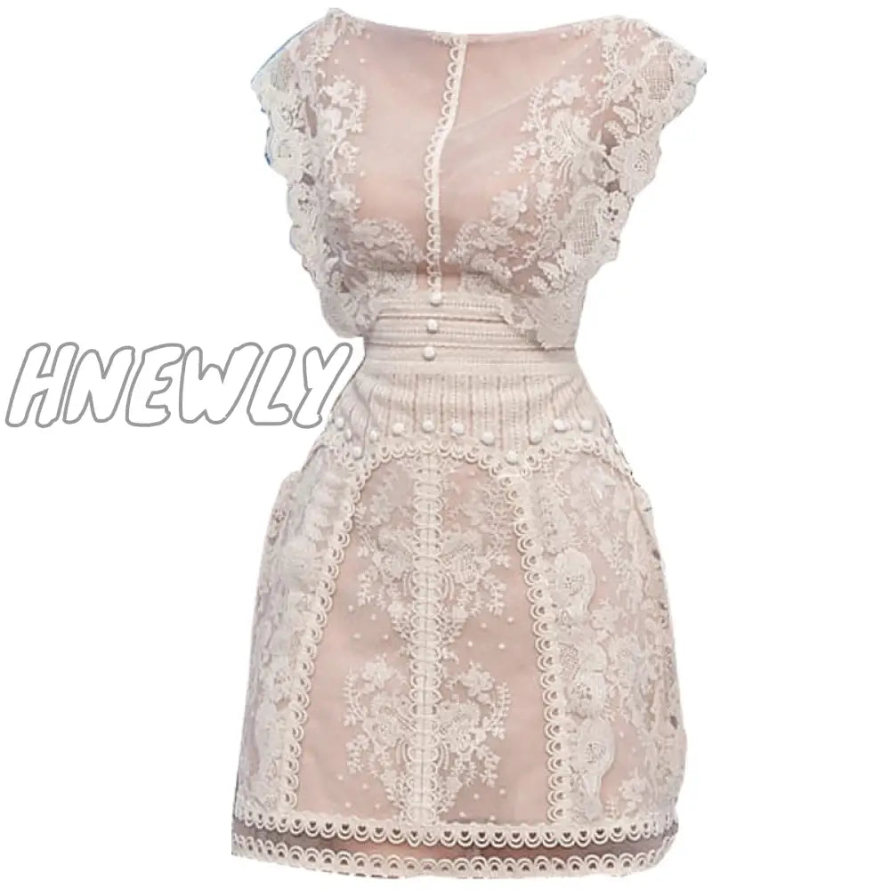 Hnewly Vintage Embroidery Flora Dress For Women Sleeveless High Waisted Elegant Party Mini Dresses