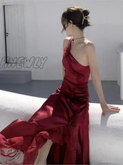 Hnewly Vintage French Dress Women Ruffles Chic Sexy Spaghetti Strap Sundress 2024 Summer Party