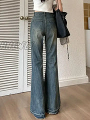 Hnewly Vintage High Waist Jeans Women Skinny Flared Pants New Washed Craft Horseshoe Fashionable