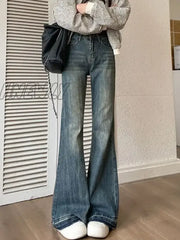 Hnewly Vintage High Waist Jeans Women Skinny Flared Pants New Washed Craft Horseshoe Fashionable