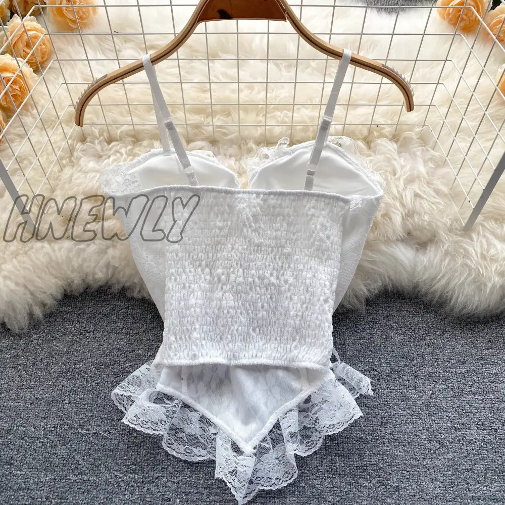 Hnewly Vintage Lace Corset Bustier Women Spaghetti Straps Tanks And Camis Sexy Slim Crop Top Urban