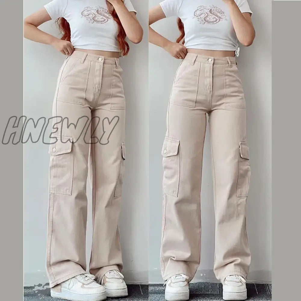 Hnewly Vintage Straight New Style Baggy Trousers Casual Pants Waist Pocket Wide Leg Autumn