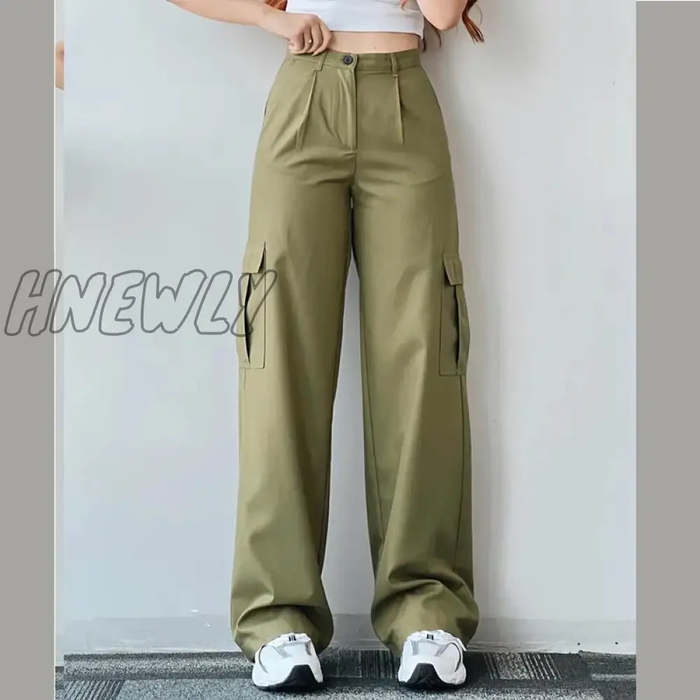 Hnewly Vintage Straight New Style Baggy Trousers Casual Pants Waist Pocket Wide Leg Autumn