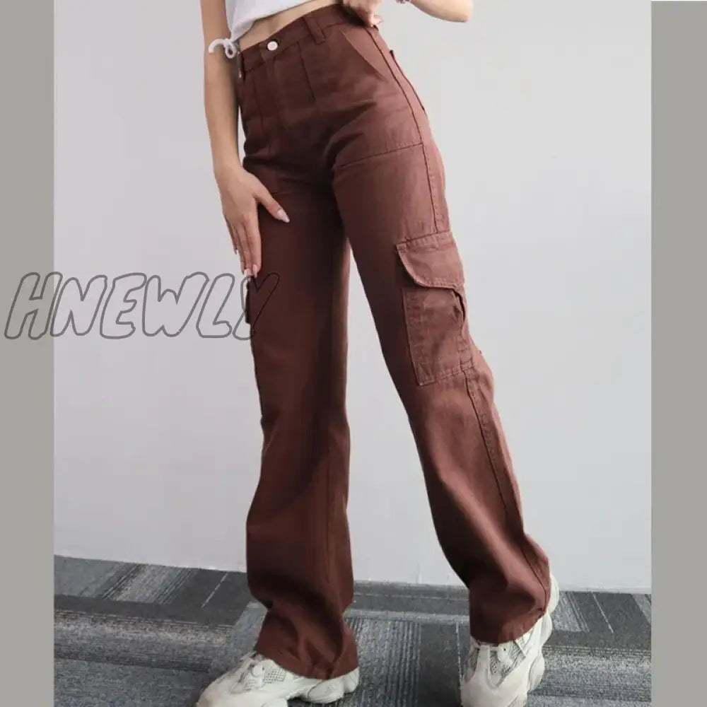 Hnewly Vintage Straight New Style Baggy Trousers Casual Pants Waist Pocket Wide Leg Autumn