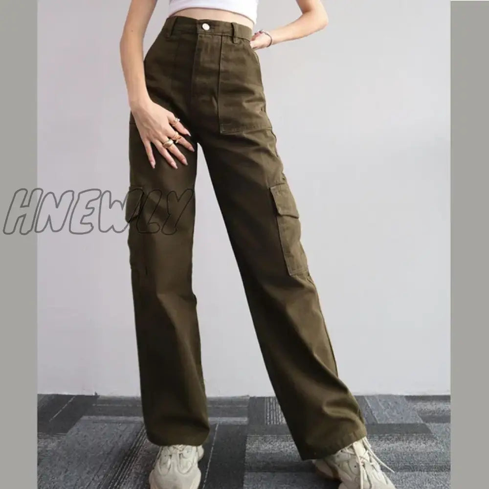 Hnewly Vintage Straight New Style Baggy Trousers Casual Pants Waist Pocket Wide Leg Autumn