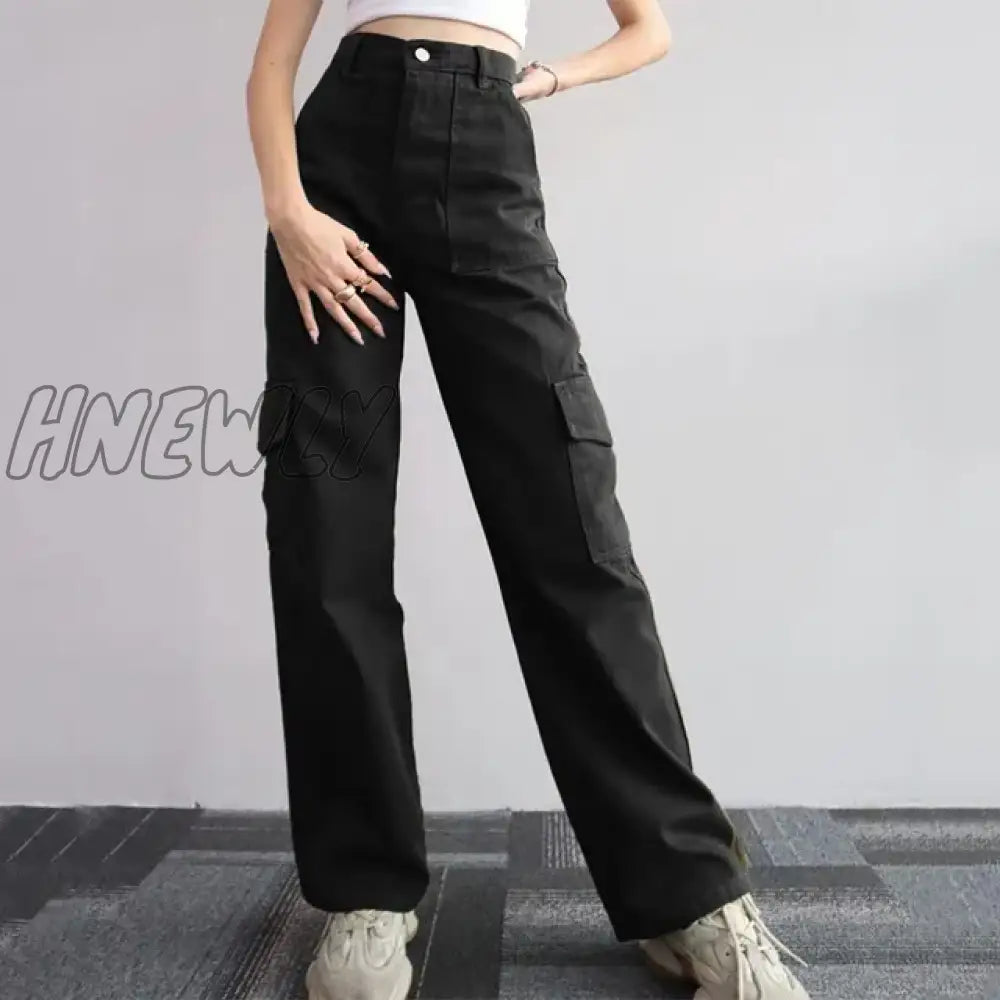 Hnewly Vintage Straight New Style Baggy Trousers Casual Pants Waist Pocket Wide Leg Autumn