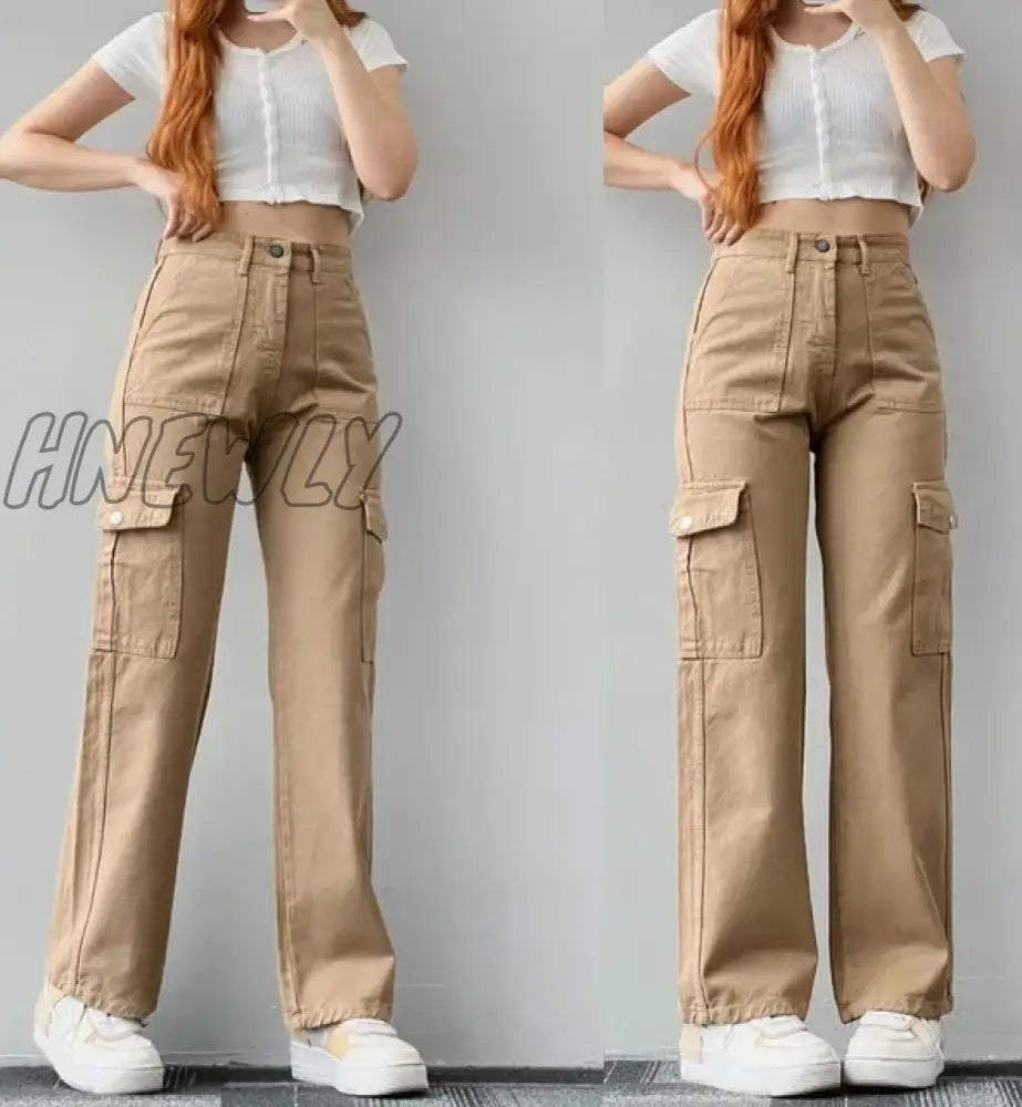 Hnewly Vintage Straight New Style Baggy Trousers Casual Pants Waist Pocket Wide Leg Autumn