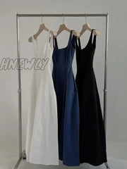 Vintage Woman Dress Beach Summer Y2K Sexy French Waist Slim Mid Length Sleeveless Halter White Long