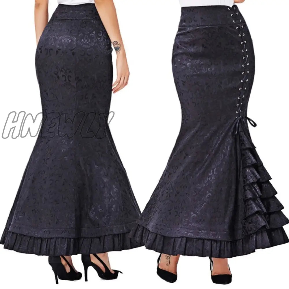 Hnewly Vintage Women Punk Style Jacquard Mermaid Skirt Fashion Halloween Gothic Victorian Steampunk