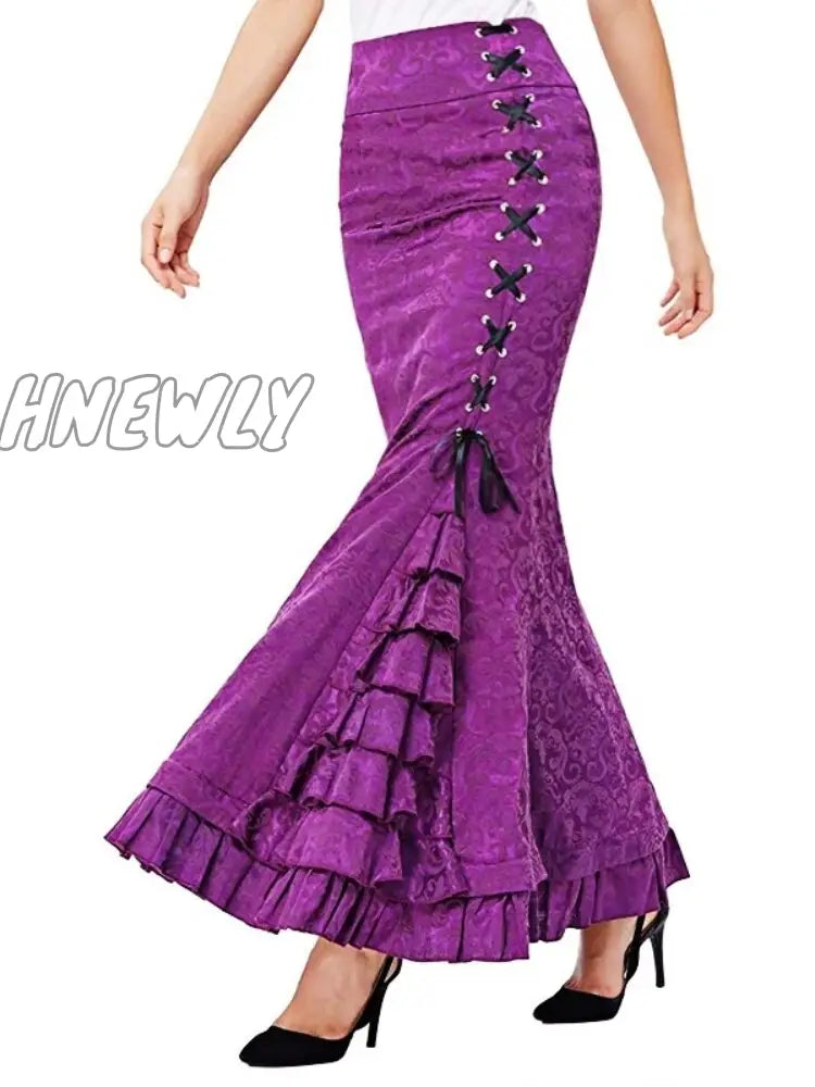 Hnewly Vintage Women Punk Style Jacquard Mermaid Skirt Fashion Halloween Gothic Victorian Steampunk